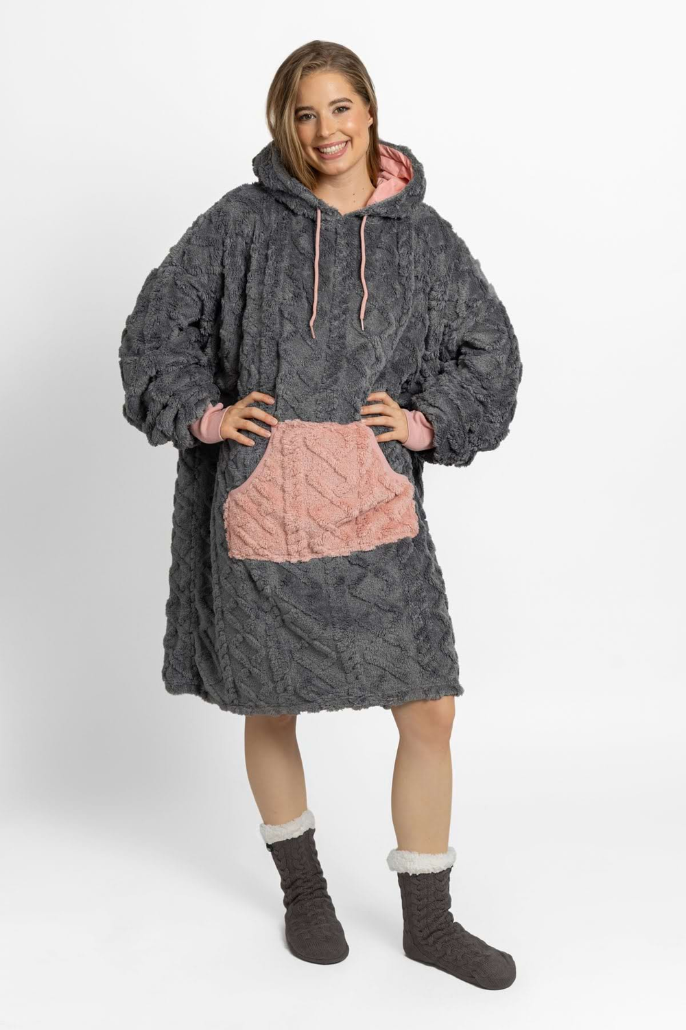 Mega mikina šedo-růžová