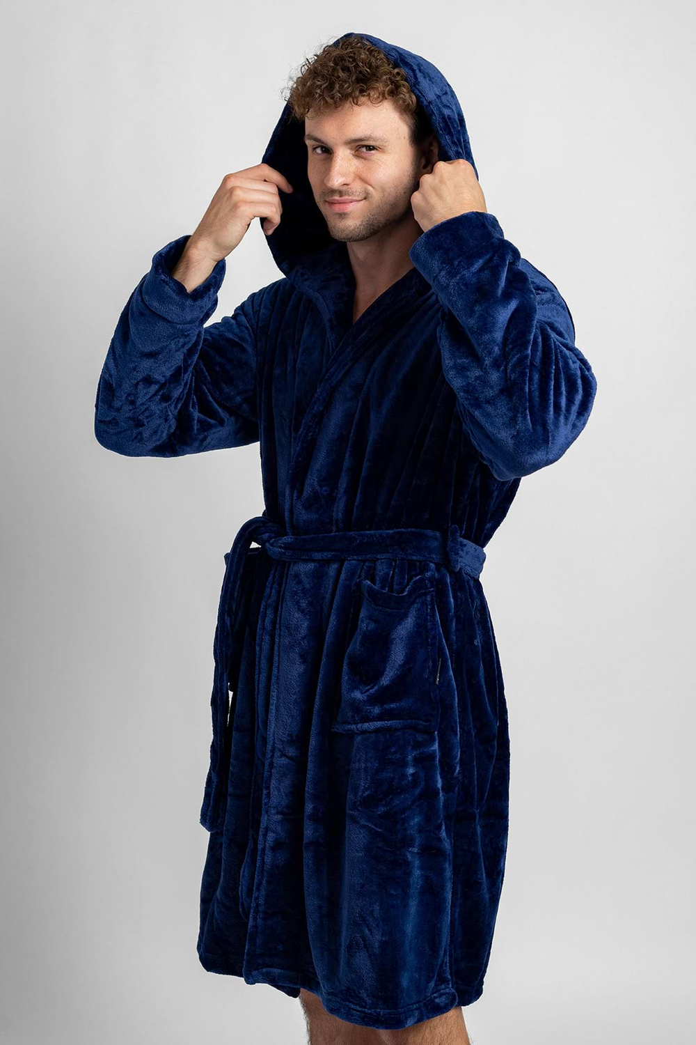 Pánský župan s kapucí tmavě modrý