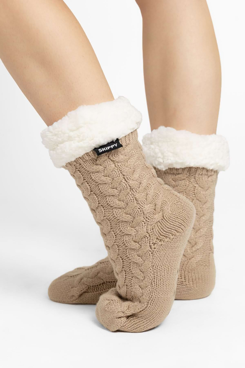 Teplé dámské ponožky krémové