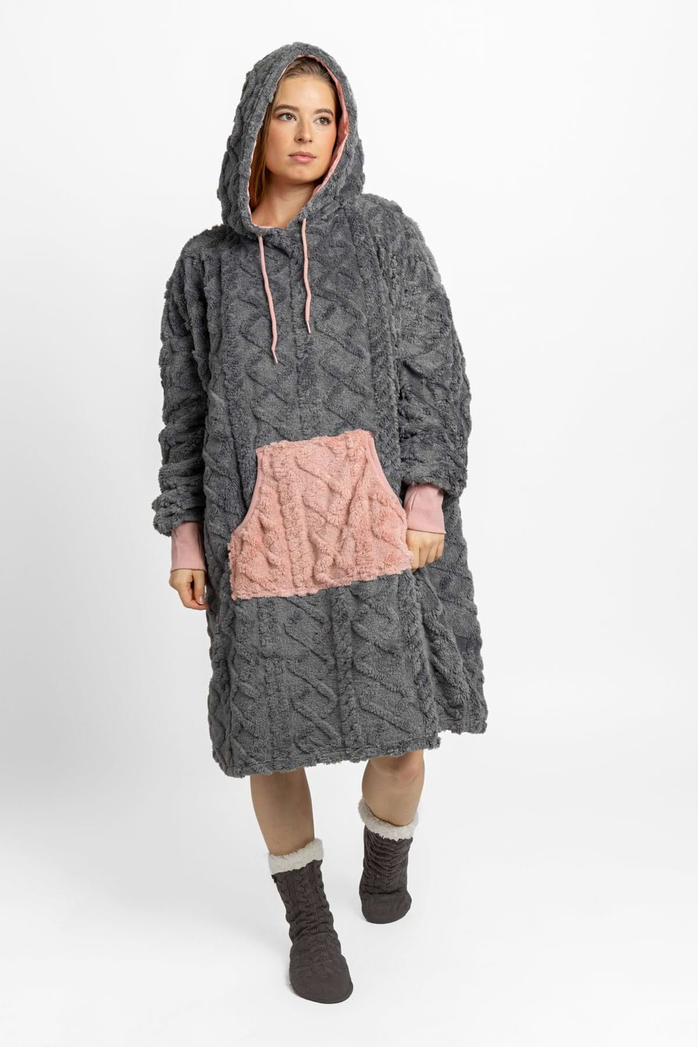 Mega mikina šedo-růžová