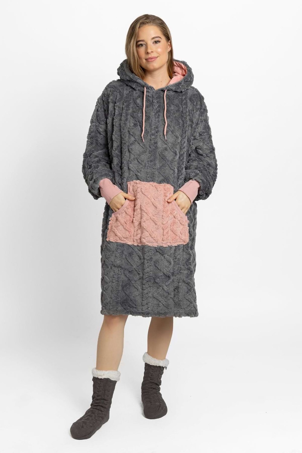 Mega mikina šedo-růžová