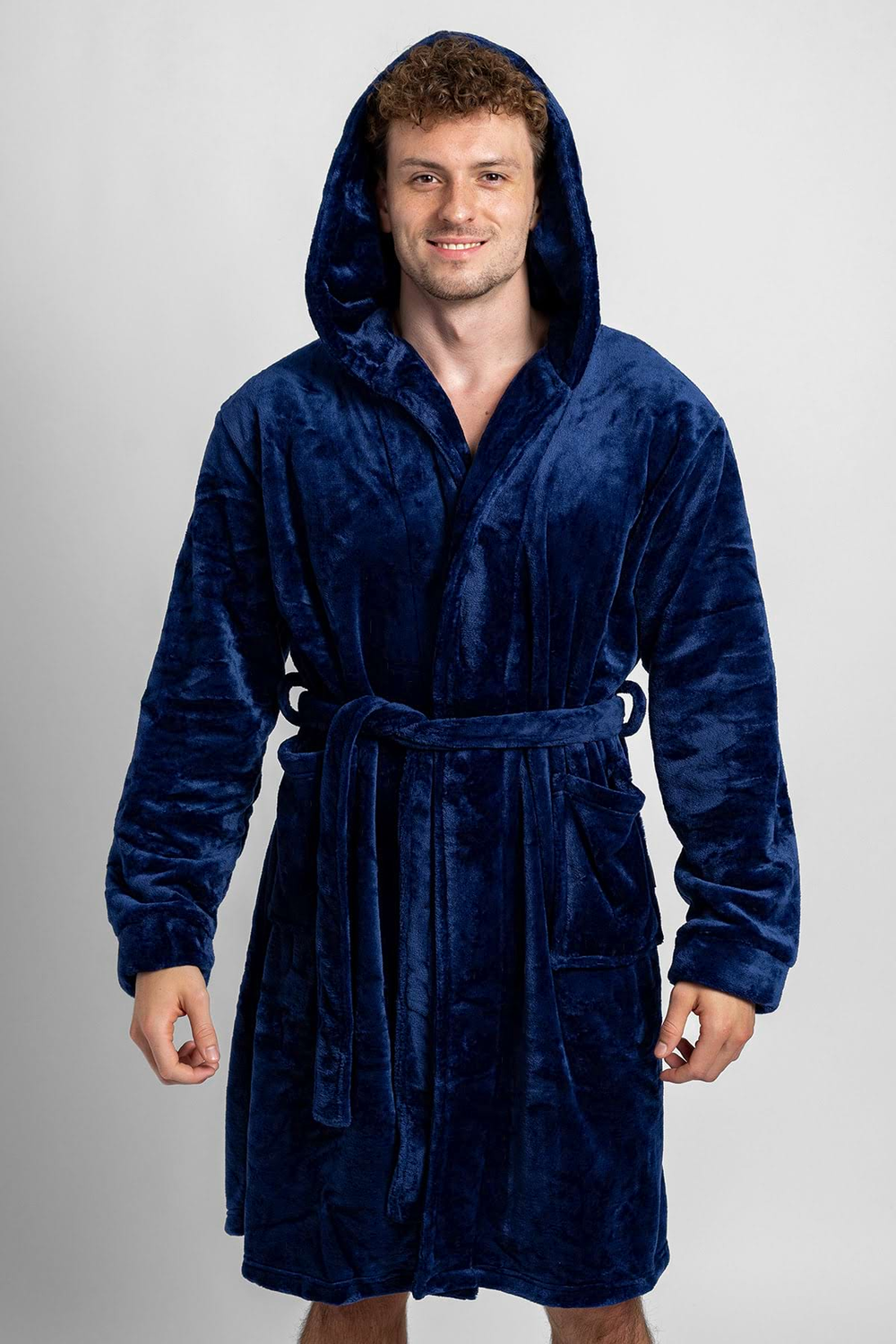 Pánský župan s kapucí tmavě modrý