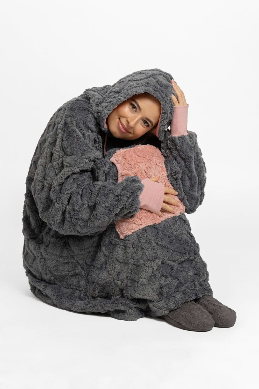 Mega mikina šedo-růžová