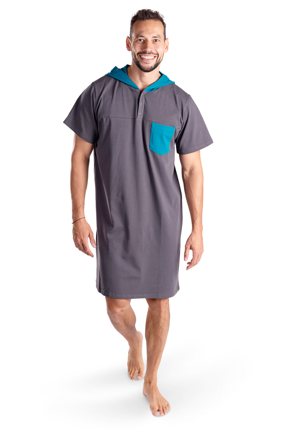 Pánská noční košile šedo-petrolejová